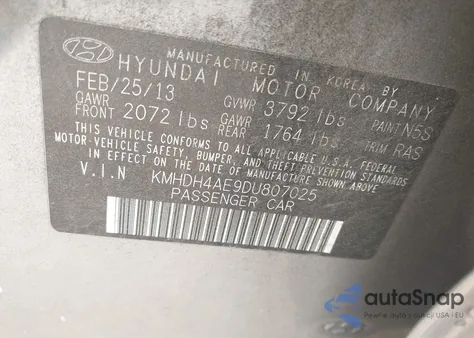 2013 Hyundai Elantra Gls z USA, uszkodzony, nr VIN KMHDH4AE9DU807025
